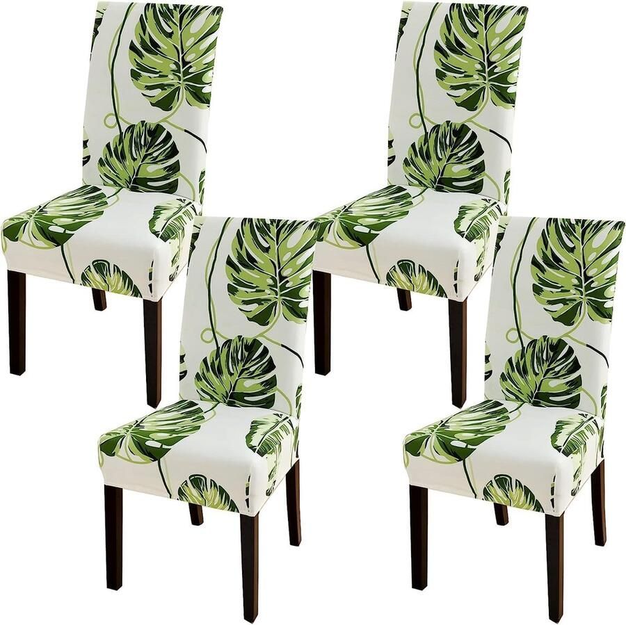 JGS Set van 4 Elegante Stoelhoezen voor Verschillende Gelegenheden met Groen Bladmotief