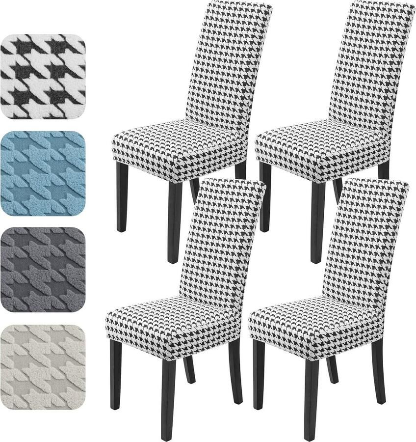 JGS Set van 4 Stretchbare Stoelhoezen voor Eetkamerstoelen met Kilobird Motief