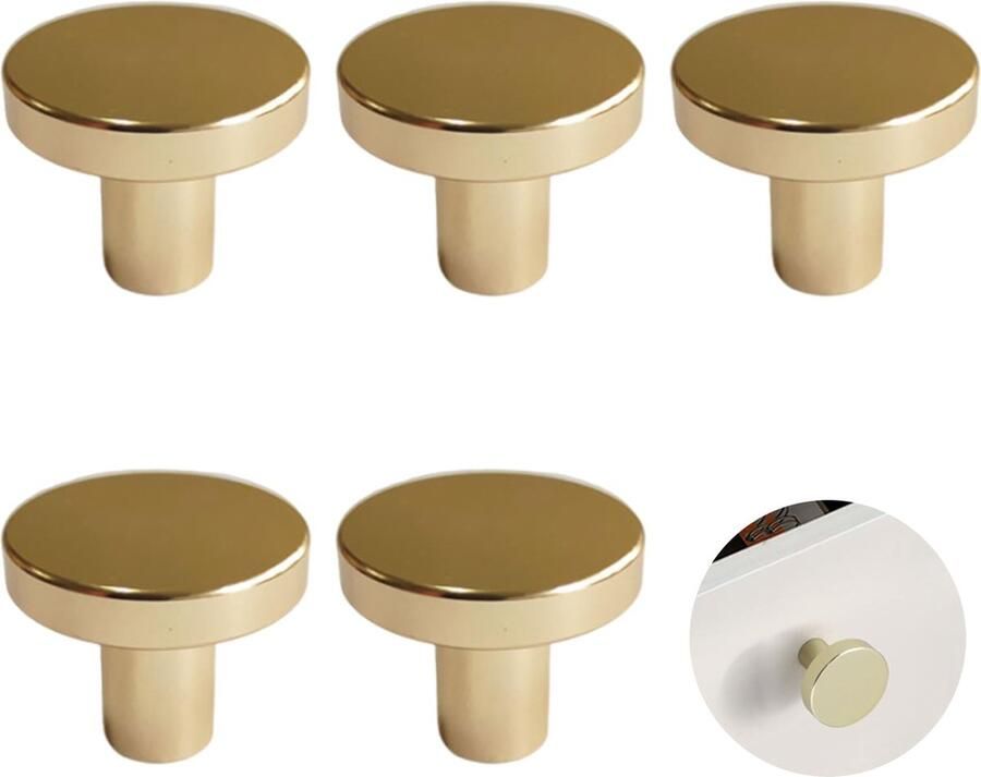 JGS Set van 5 Gouden Ronde Handgrepen voor Kasten en Laden Geschikt voor Moderne en Klassieke Meubels