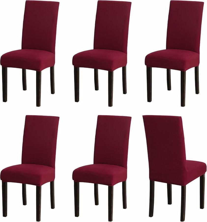 JGS Set van 6 Rode Rekbare Stoelhoezen voor Eetkamerstoelen Wasbaar en Verwijderbaar voor Keuken en Feest