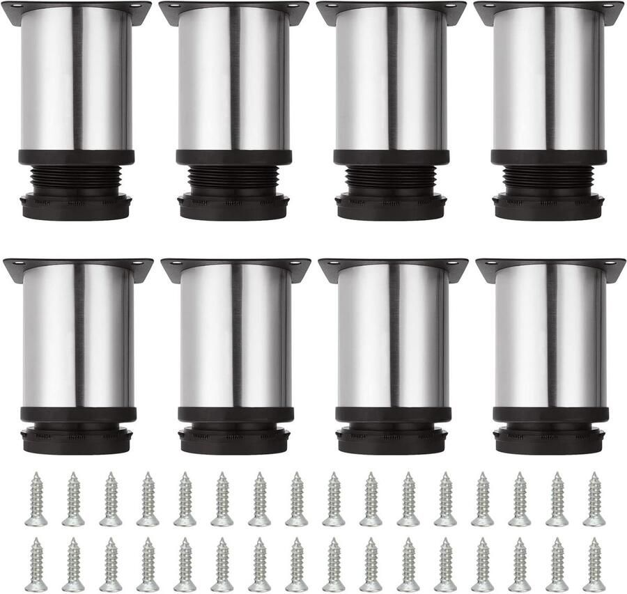 JGS Set van 8 Verstelbare Ronde Meubelpoten van Roestvrij Staal met Hoogteaanpassing