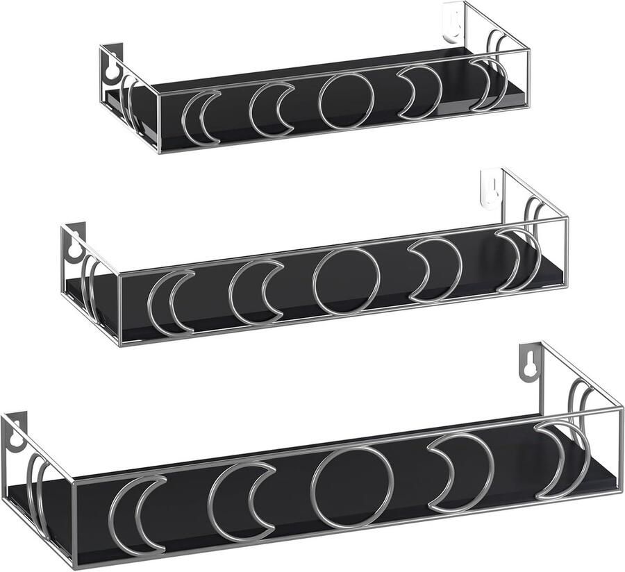 JGS Set van Drijvende Wandplanken met Maanfase Metaal Decor voor Divers Gebruik