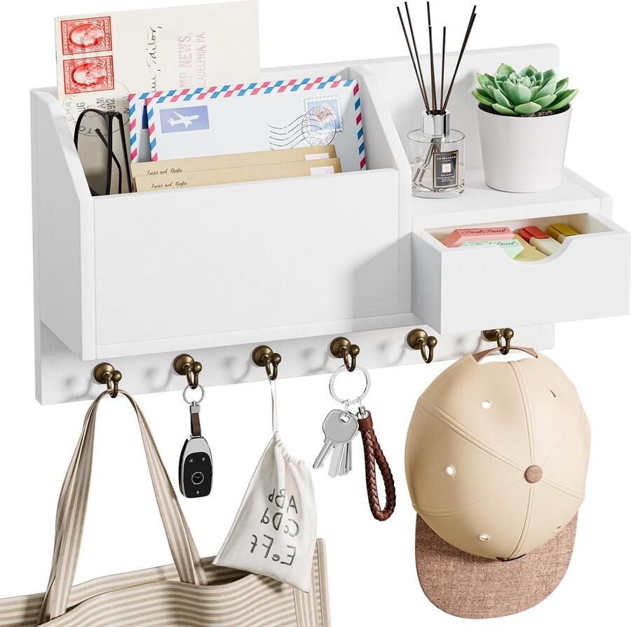 JGS Sfeervol Wandrek met Haken en Opberglade voor Sleutels en Accessoires in Woonkamer of Hal