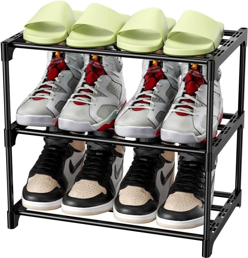 JGS Slim en Stijlvol Metalen Schoenenrek met Drie Lagen voor Maximale Opslag