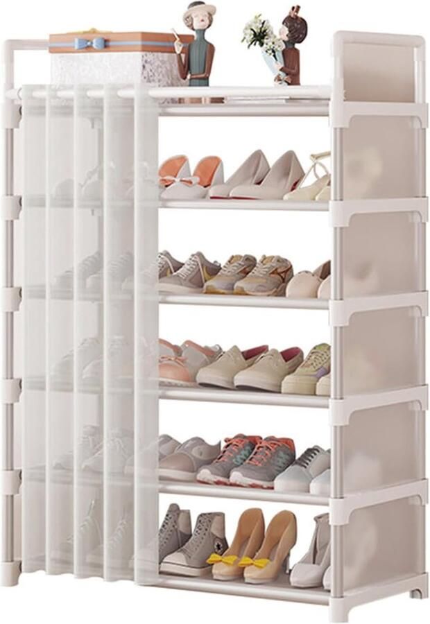 JGS Slimme Ruimtebesparende Schoenopberger met Verwijderbare Compartimenten en Stijlvolle Gordijnpanelen