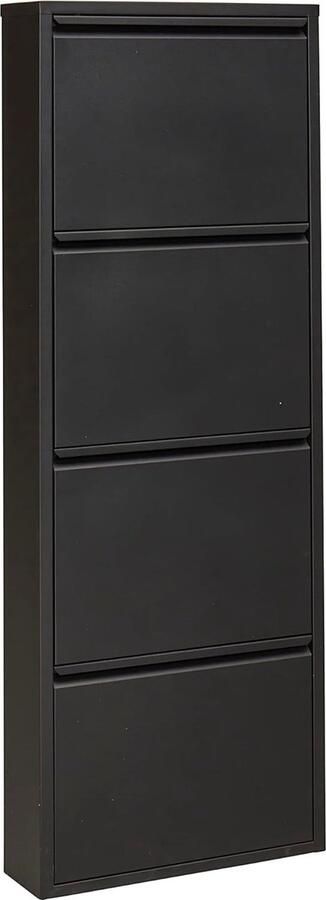 JGS Schoenenrek smalle metalen schoenenkast hoge schoenenkast met magnetische afdekking metalen schoenenkast slank en wandmontage (zwart 4 kleppen)