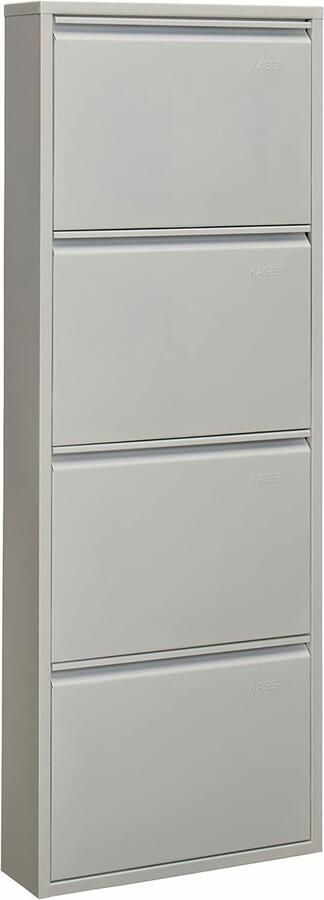 JGS Schoenenrek hoge slanke metalen schoenenkast met magnetische afdekking kan aan de muur worden bevestigd grijs 4 kleppen