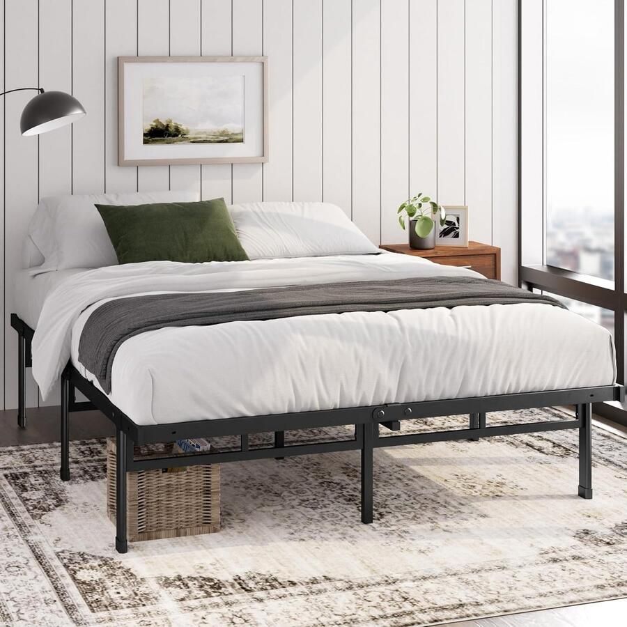 JGS Bed 180 x 200 cm Hoogte 36 cm met opbergruimte onder het bed Metalen platformbedframe Zwart