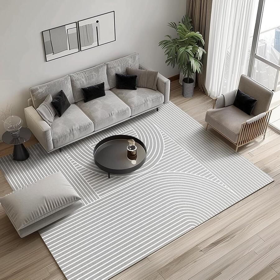 JGS Tapijten Woonkamer Slaapkamer Modern Patroon Wasbaar Kortpolig Tapijt Antislip Onderkant Fluffy Zachte Tapijten Maat: 150 x 210 cm Grijze Strepen