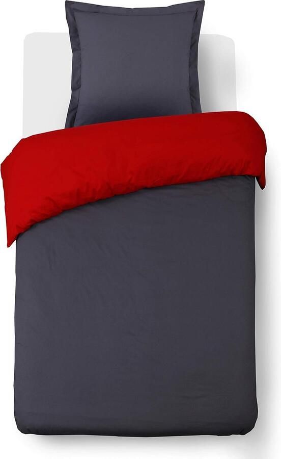 JGS Stijlvol Omkeerbaar Dekbedovertrek voor Eenpersoonsbed met Twee Kleuren Rood Antraciet Inclusief Kussensloop