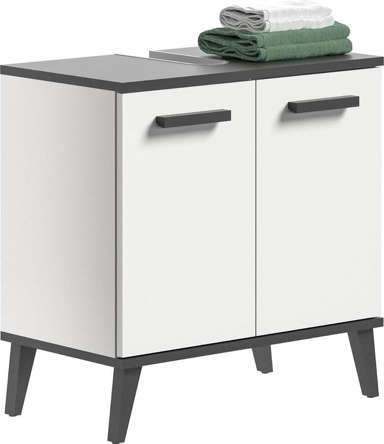 JGS Badkamermeubel vooraan Wit Behuizing Wit Antracietgrijs 60 x 60 x 34 cm