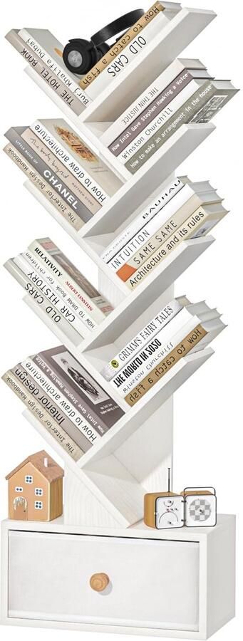 JGS Stijlvolle Boomvormige Boekenkast Met 8 Niveaus En Praktische Lade Voor Elke Ruimte