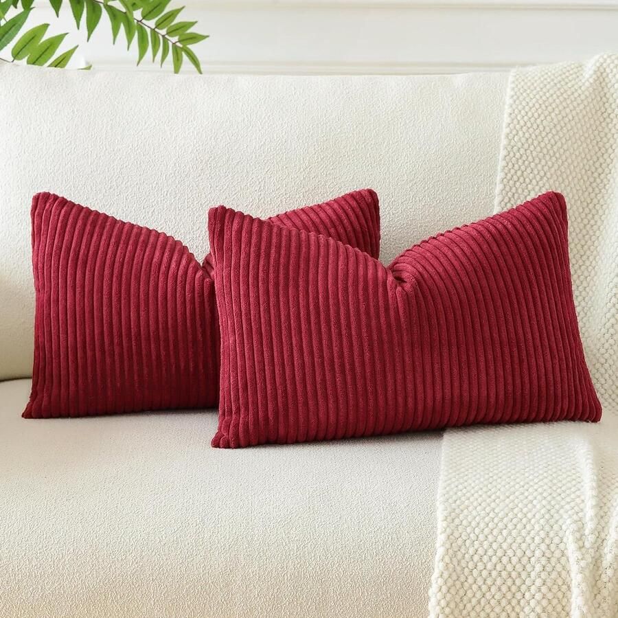 JGS Stijlvolle Corduroy Kussenhoezen Set van 2 voor Bank of Woonkamer in Wijnrood