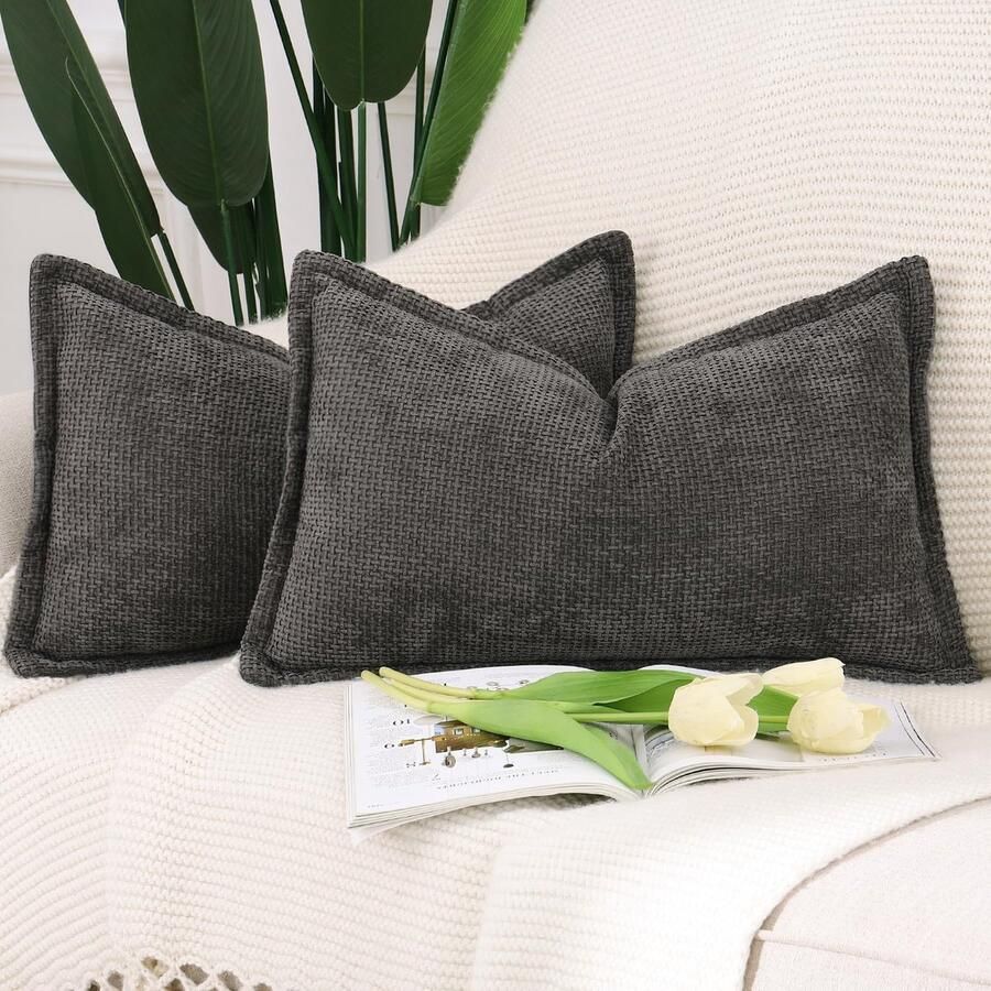 JGS Stijlvolle en Zachte Chenille Fluwelen Kussenslopen met Rand voor Bank en Slaapkamer