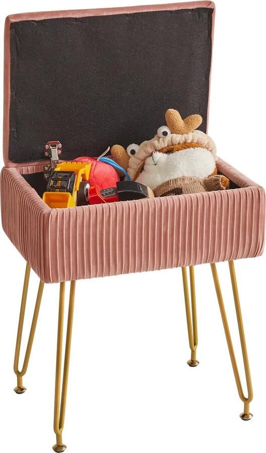JGS Stijlvolle Fluwelen Kruk met Opbergruimte en Gouden Poten voor Ruimtes