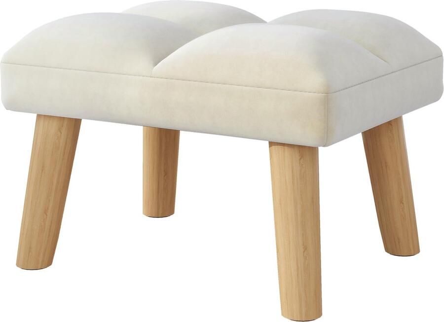 JGS Stijlvolle Fluwelen Poef met Houten Poten voor Meerdere Toepassingen