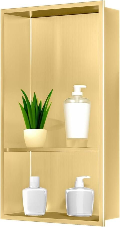 JGS Stijlvolle Gouden Wandnis Doucheoplossing van Roestvrij Staal met Plank