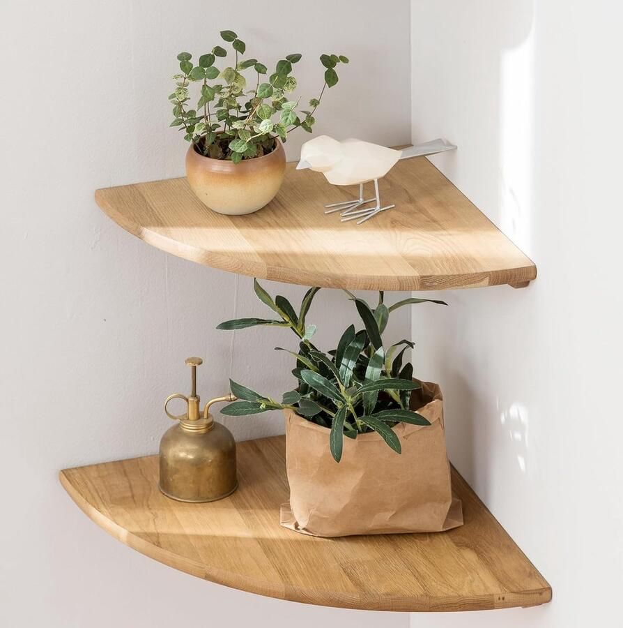 JGS Stijlvolle Houten Hoekplankenset voor Sfeervolle Interieurdecoratie en Efficiënte Opslag