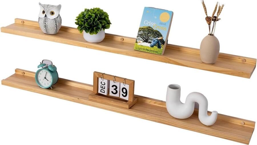 JGS Stijlvolle Houten Wandplanken Set van 2 voor Ruimtes en Toepassingen