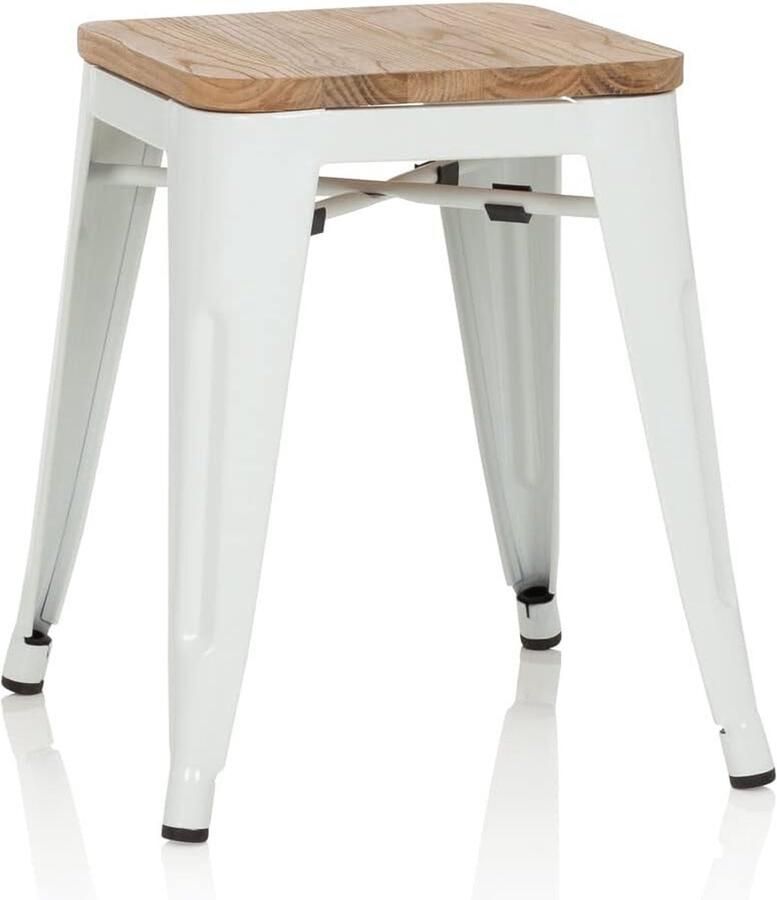 JGS Stijlvolle Industriële Kruk met Houten Zitting voor Thuis en Horeca