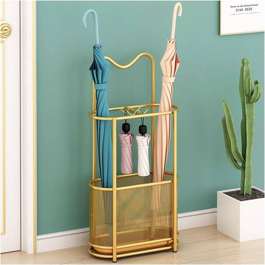 JGS Stijlvolle Metalen Parapluhouder met Haak en Lekbak voor Hal en Entree