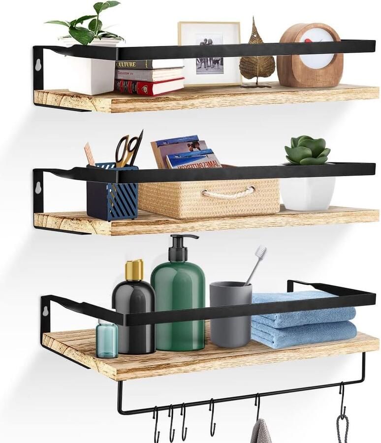 JGS Stijlvolle Multifunctionele Wandplanken met Handdoekhouder en Haken voor Elke Kamer