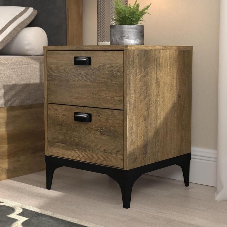 JGS Nachtkastje met lade Nachtkastje met houtnerfdesign Breed tafelblad bijzettafel Opbergkast en organizer 39 8 D x 39 5 B x 53 9 H cm Knoestige eik