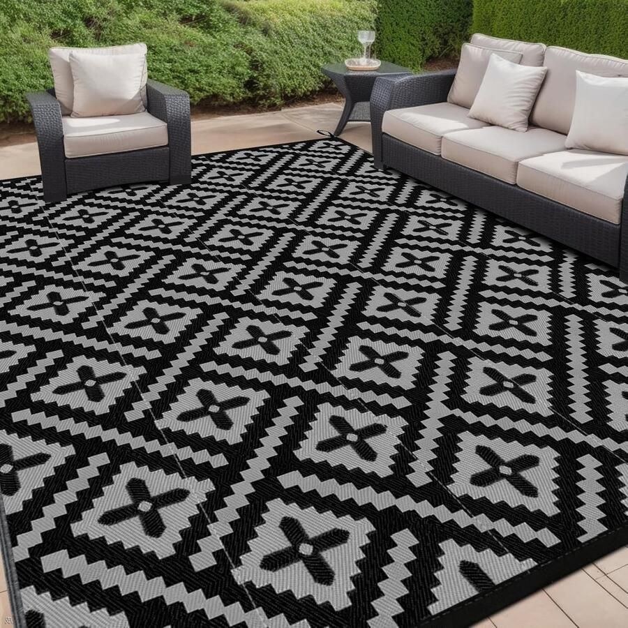 JGS Stijlvolle Omkeerbare Buitenmat voor Tuin Camping en Balkon met UV-bescherming en Geometrisch Design