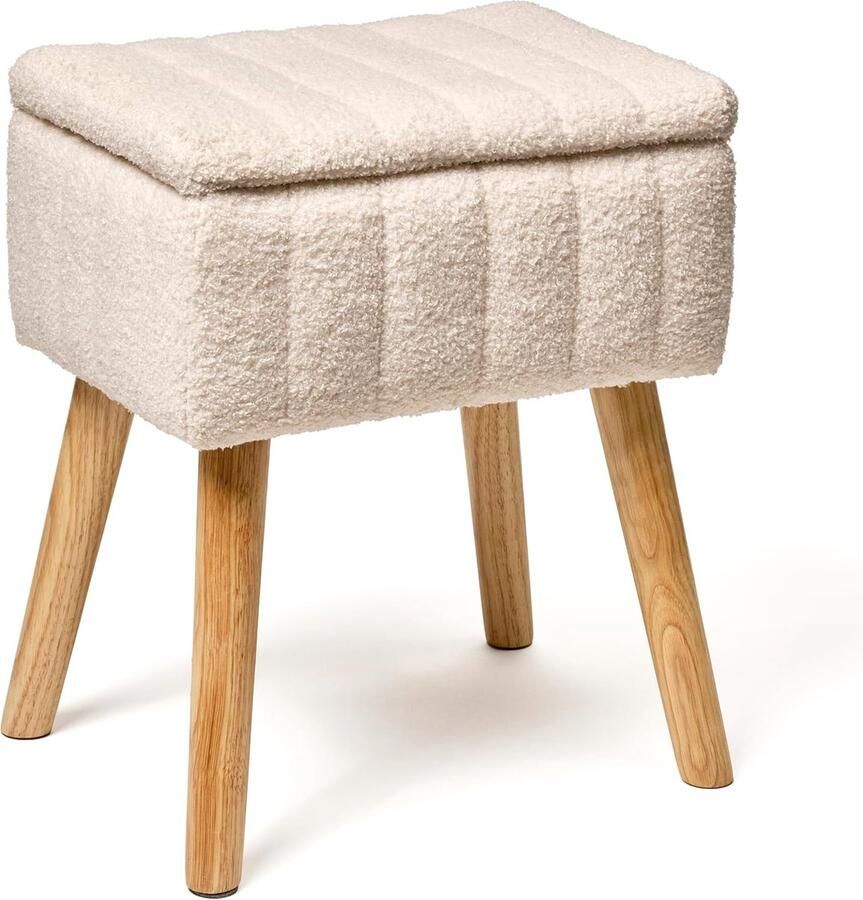 JGS Stijlvolle Opbergkruk Met Tafelfunctie 2-in-1 Design Wit Ideaal Voor Woon- en Slaapkamer 41 x 31 x 50 cm