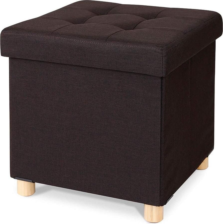 JGS Stijlvolle Opbergkruk met Zitfunctie en Veelzijdig Gebruik 38x38x38 cm Bruine Linnen Bekleding