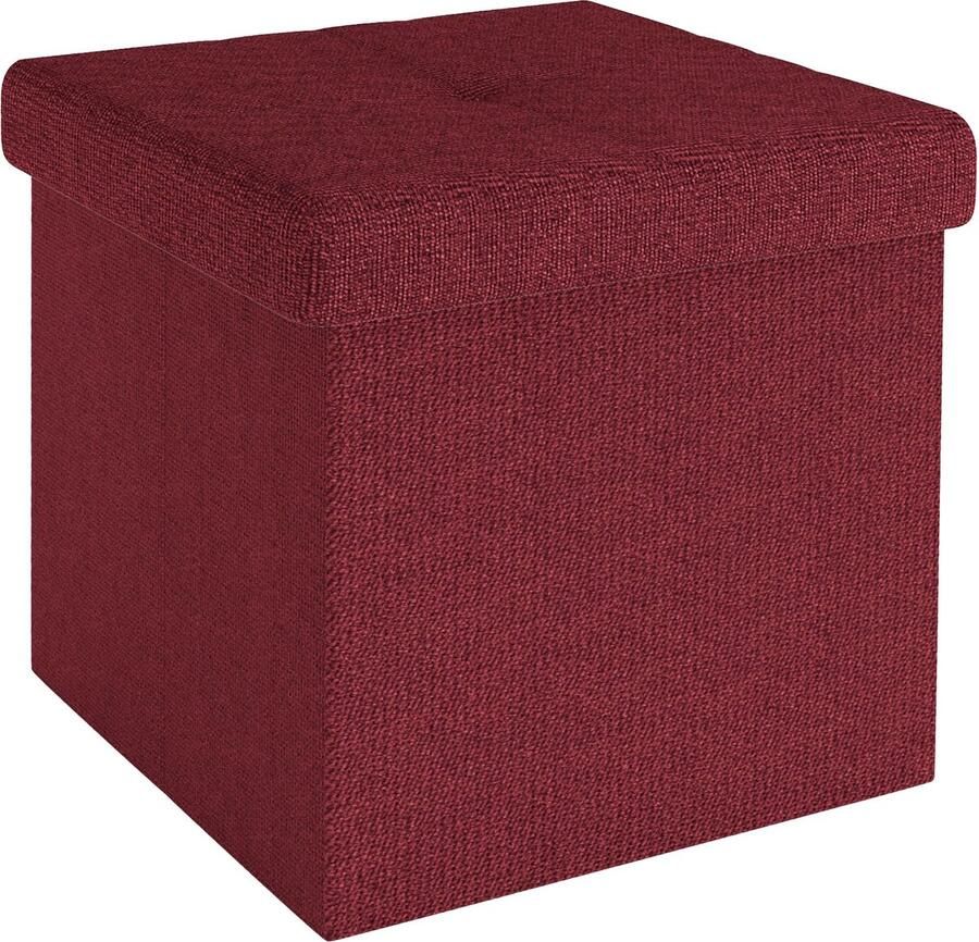 JGS Stijlvolle Opvouwbare Opbergpoef met Zitmogelijkheid Granaatrood 30x30x30 cm