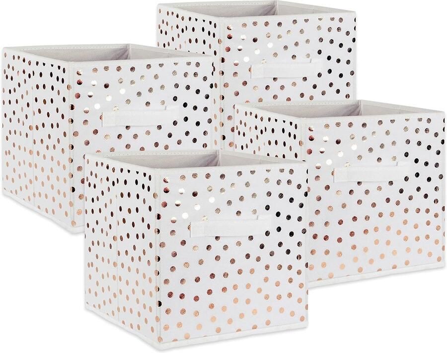 JGS Stijlvolle Opvouwbare Opslagkubussen met Polkadotpatroon in Wit en Koper Set van 4 Stuks