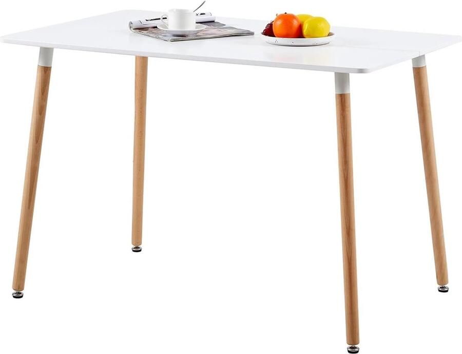 JGS Stijlvolle Rechthoekige Eettafel voor Woonkamer of Keuken met Houten Poten in Witte Afwerking