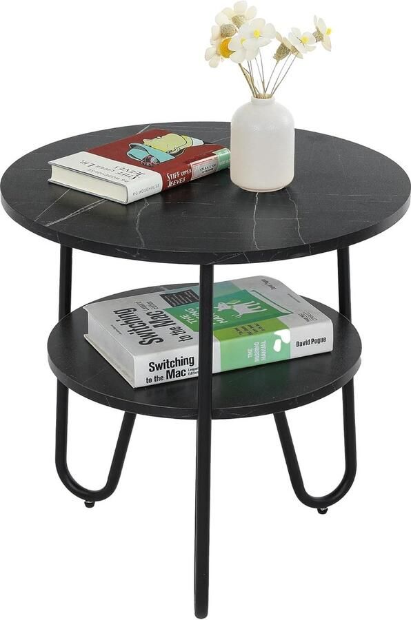 JGS Stijlvolle Ronde Bijzettafel met Twee Lagen en Opbergruimte voor Woonkamer en Slaapkamer
