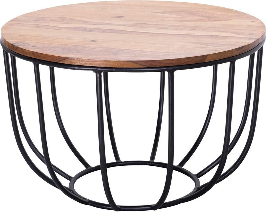 JGS Salontafel 60 x 39 x 60 cm Massief houten metalen mandtafel design salontafel ronde salontafel houten tafel Salontafel Massieve tafel Woonkamertafel