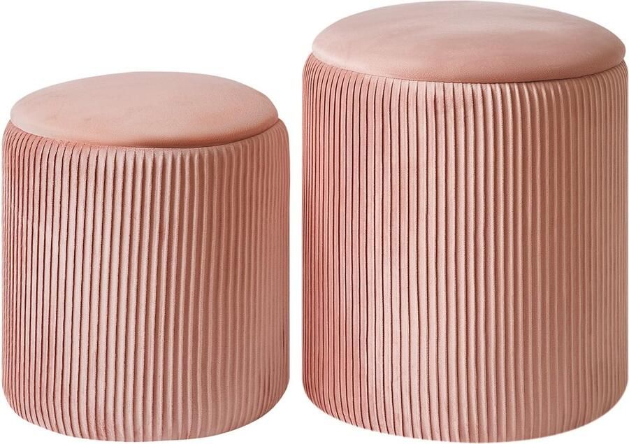JGS Stijlvolle Roze Fluwelen Voetenbank Set met Opbergruimte en Multifunctioneel Ontwerp voor Woonkamer
