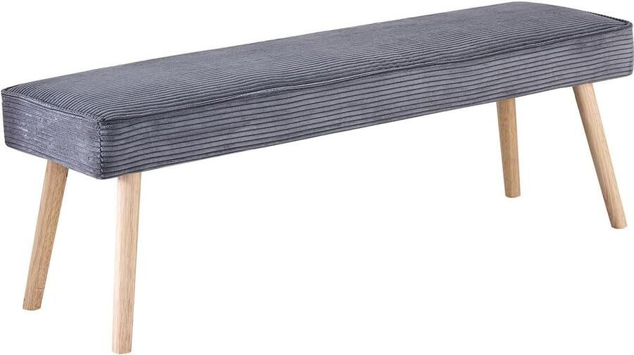 JGS Scandinavisch Design Eetkamerbankje van Corduroy Stof met Houten Poten 140 cm Antraciet