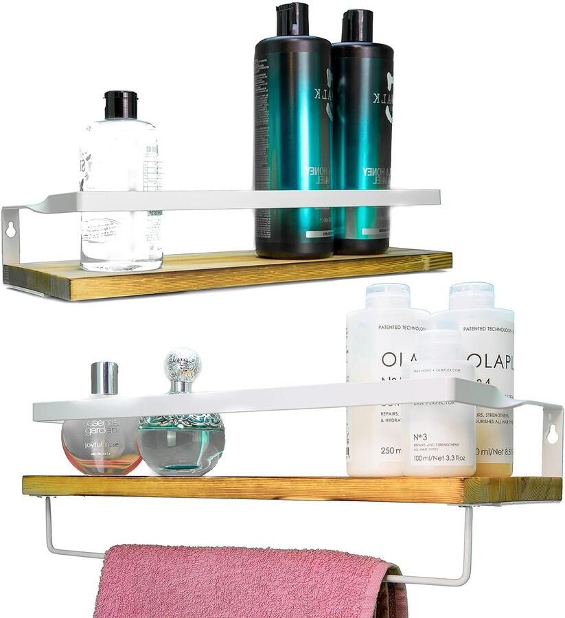 JGS Stijlvolle Set van 2 Grenenhouten Wandplanken voor Keuken Badkamer en Woonkamer