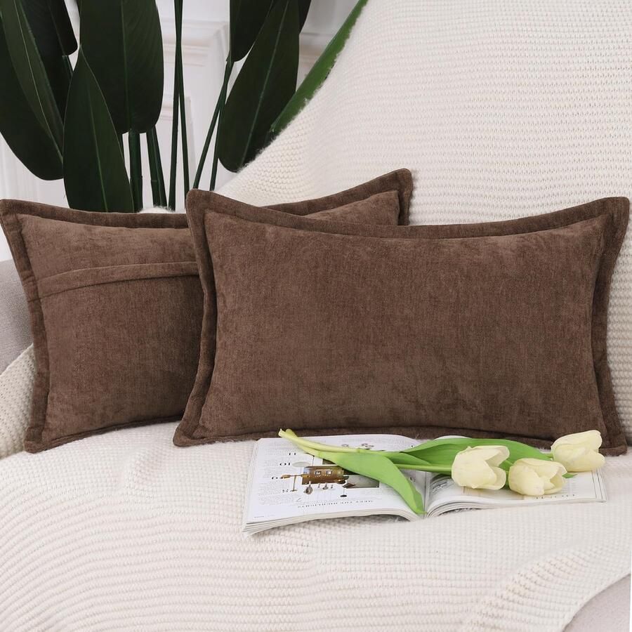 JGS Stijlvolle Set van 2 Luxe Chenille Sierkussenhoezen met Trendy Franjes voor Bank en Slaapkamer 30 x 50 cm