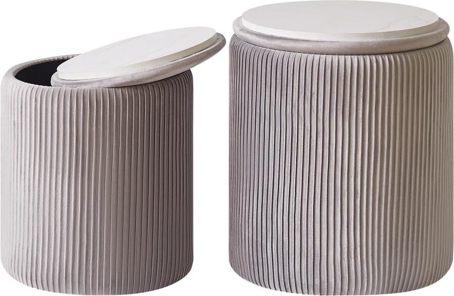 JGS Stijlvolle Set van 2 Ronde Opbergkrukken met Fluwelen Bekleding voor Huiselijk Gebruik
