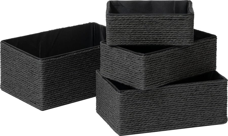 JGS Stijlvolle Set van 4 Opbergmanden voor Huis en Kantoor in Diep Zwart