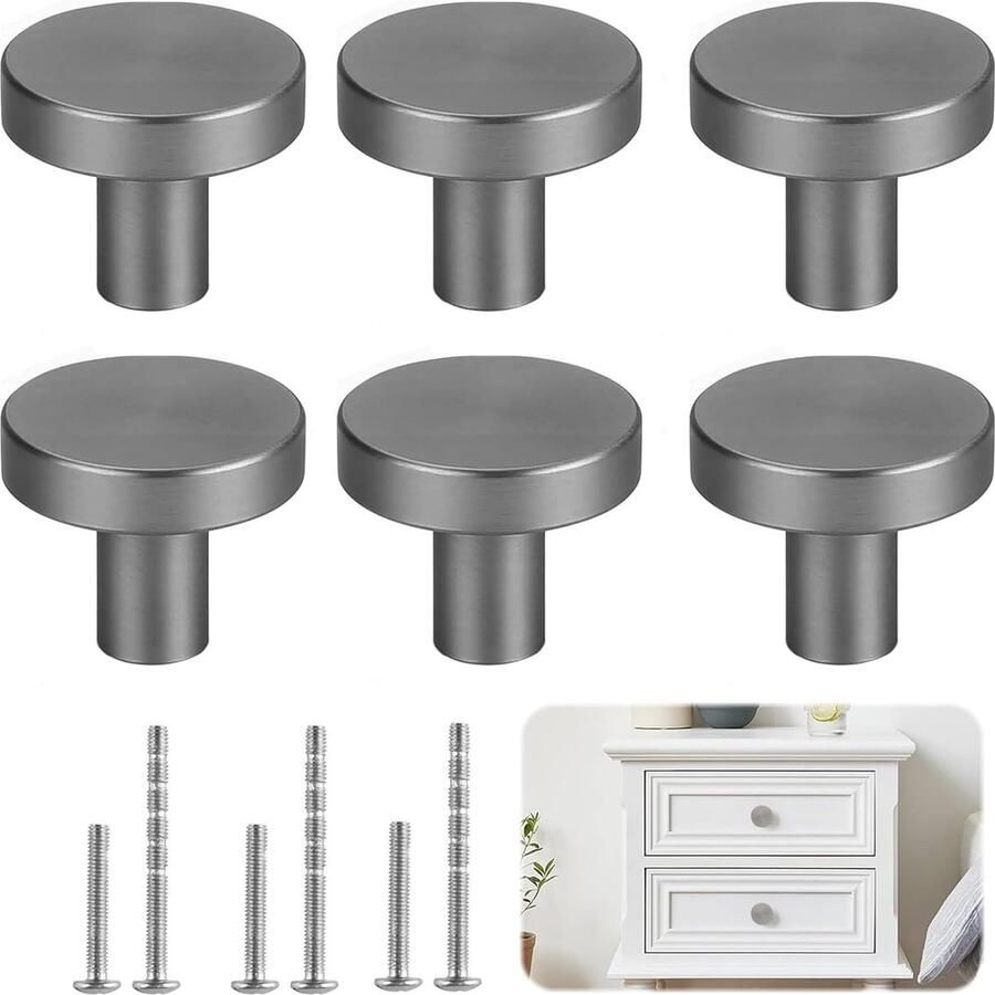 JGS Stijlvolle Set van 6 Grijze Lade- en Kastknoppen voor Meubels en Deuren