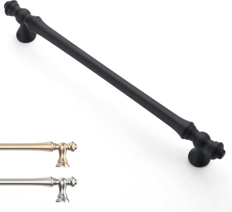 JGS Stijlvolle Set van 6 Zwarte Handgrepen voor Keukenkastdeuren van 192 mm