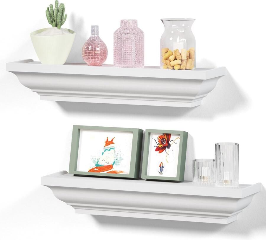JGS Stijlvolle Set van Twee Witte Zwevende Wandplanken voor Ruimtes