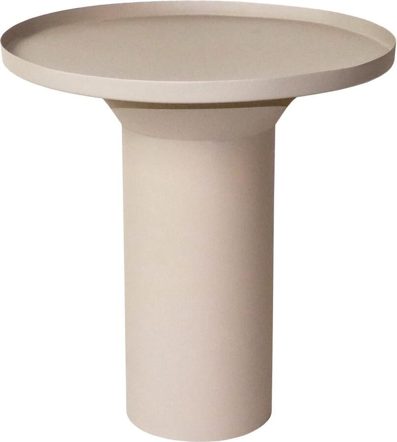 JGS Moderne Ronde Bijzettafel Beige van Hoogwaardig Metaal met Verhoogde Rand