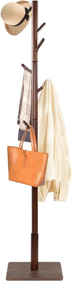 JGS Stijlvolle Vrijstaande Kapstok van Massief Hout met Verstelbare Hoogte en 8 Praktische Haken