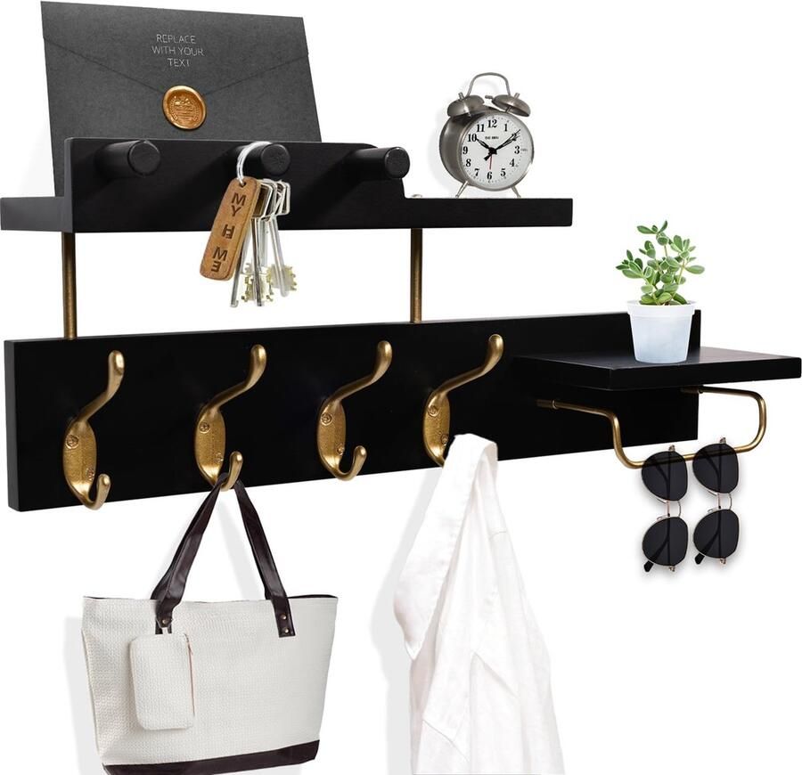 JGS Stijlvolle Wandkapstok met Plank en Multifunctionele Haken voor Hal en Woonruimte