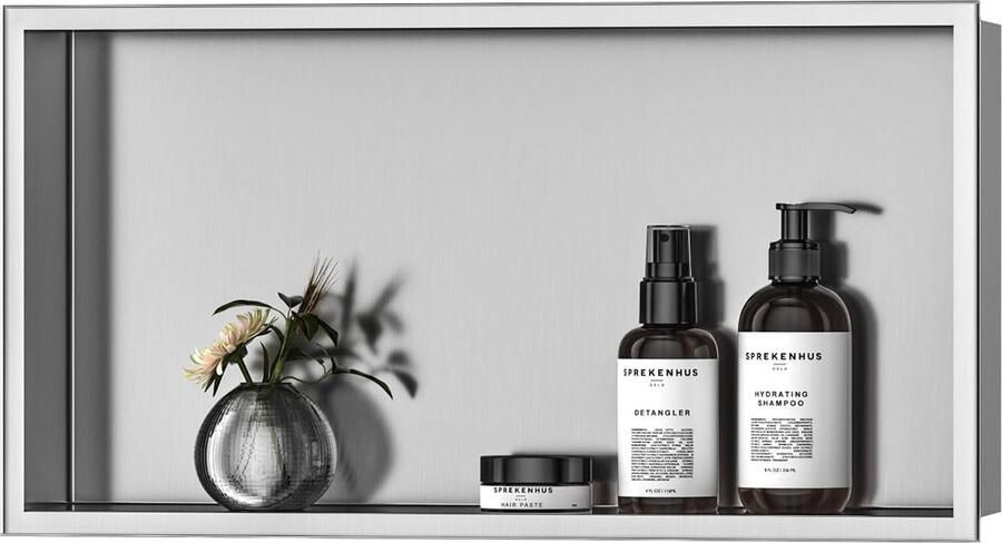 JGS Stijlvolle Wandnis Doucheplank van Roestvrij Staal voor Badkameropslag 60 x 30 cm Geborsteld