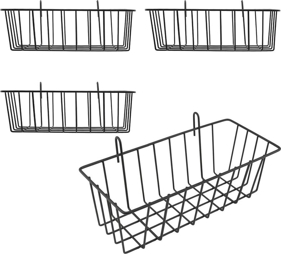 JGS Stijlvolle Zwarte Draadmanden Set van 4 met Haken voor Wandbevestiging