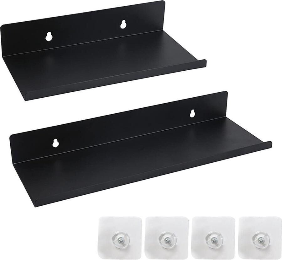 JGS Stijlvolle Zwarte Metalen Wandrekken voor Interieurtoepassingen